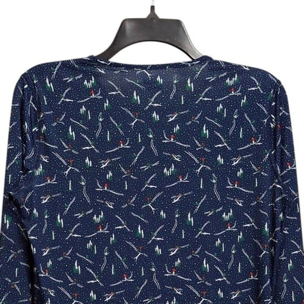 Lands End Womens Pullover Top M 10 12 Blue Multi Crew Neck Long Sleeve Ski Print - Picture 7 of 13
